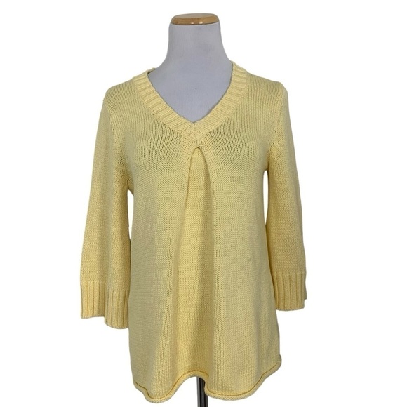White + Warren Pullover V Neck Sweater Womens S Yellow Cotton Blend Lagenlook - Picture 1 of 16